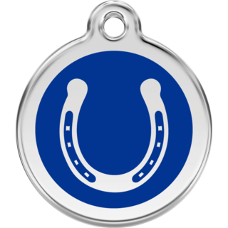 Red Dingo Horse Shoe Dark Blue Tag - Lifetime Guarantee - Cat, Dog, Pet ID Tag Engraved