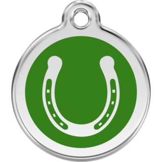 Red Dingo Horse Shoe Green Tag - Lifetime Guarantee - Large - Cat, Dog, Pet ID Tag Engraved