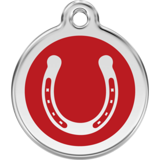 Red Dingo Horse Shoe Red Tag - Lifetime Guarantee - Large - Cat, Dog, Pet ID Tag Engraved