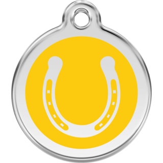 Red Dingo Horse Shoe Yellow Tag - Lifetime Guarantee - Cat, Dog, Pet ID Tag Engraved