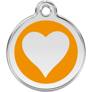 Red Dingo Enamel Orange Heart Tag  - Lifetime Guarantee - Cat, Dog, Pet ID Tag Engraved
