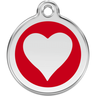 Red Dingo Enamel Red Heart Tag  - Lifetime Guarantee - Cat, Dog, Pet ID Tag Engraved