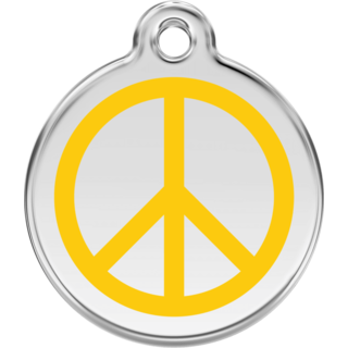 Red Dingo Peace Yellow Tag - Lifetime Guarantee - Large - Cat, Dog, Pet ID Tag Engraved