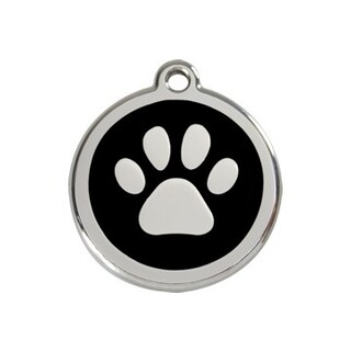 Red Dingo Paw Print Tag Black - Large - Lifetime Guarantee - Cat, Dog, Pet ID Tag Engraved