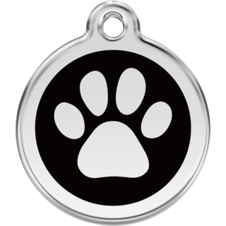 Red Dingo Enamel Paw Print Tag Black - Lifetime Guarantee - Cat, Dog, Pet ID Tag Engraved