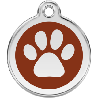 Red Dingo Enamel Paw Print Tag Brown  - Lifetime Guarantee - Cat, Dog, Pet ID Tag Engraved
