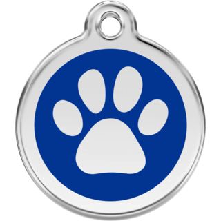 Red Dingo Enamel Paw Print Tag Dark Blue - Lifetime Guarantee - Cat, Dog, Pet ID Tag Engraved