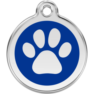 Red Dingo Enamel Paw Print Tag Dark Blue  - Lifetime Guarantee - Cat, Dog, Pet ID Tag Engraved