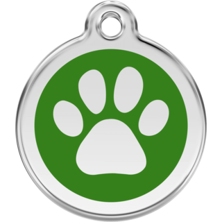 Red Dingo Enamel Paw Print Tag Green - Lifetime Guarantee - Cat, Dog, Pet ID Tag Engraved