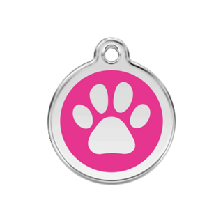 Red Dingo Enamel Paw Print Tag Hot Pink - Lifetime Guarantee - Cat, Dog, Pet ID Tag Engraved