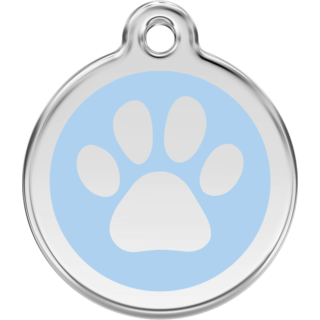 Red Dingo Enamel Paw Print Tag Light Blue - Lifetime Guarantee - Cat, Dog, Pet ID Tag Engraved