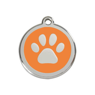 Red Dingo Paw Print Tag Orange - Large - Lifetime Guarantee - Cat, Dog, Pet ID Tag Engraved