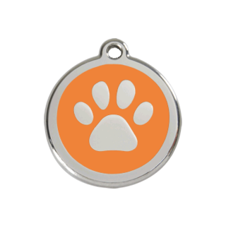 Red Dingo Paw Print Tag Orange [Size: Medium]  - Lifetime Guarantee - Cat, Dog, Pet ID Tag Engraved