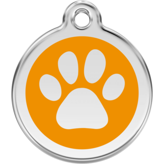 Red Dingo Enamel Paw Print Tag Orange - Lifetime Guarantee - Cat, Dog, Pet ID Tag Engraved
