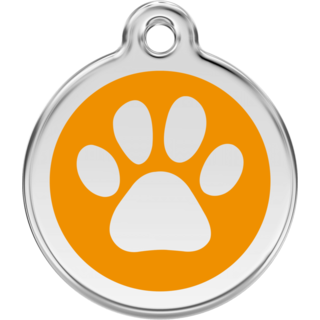 Red Dingo Enamel Paw Print Tag Orange  - Lifetime Guarantee - Cat, Dog, Pet ID Tag Engraved