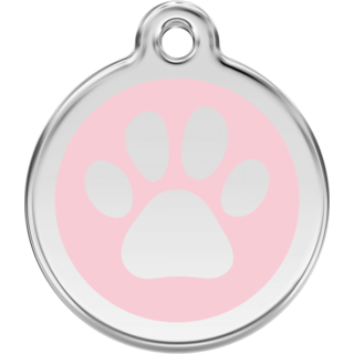 Red Dingo Paw Print Tag Pink - Lifetime Guarantee - Cat, Dog, Pet ID Tag Engraved