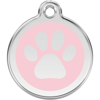 Red Dingo Paw Print Tag Pink  - Lifetime Guarantee - Cat, Dog, Pet ID Tag Engraved