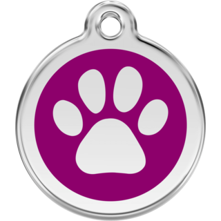 Red Dingo Enamel Paw Print Tag Purple  - Lifetime Guarantee - Cat, Dog, Pet ID Tag Engraved