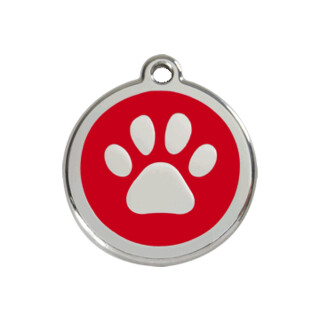 Red Dingo Paw Print Tag Red - Large - Lifetime Guarantee - Cat, Dog, Pet ID Tag Engraved
