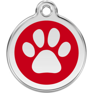 Red Dingo Enamel Paw Print Tag Red - Lifetime Guarantee - Cat, Dog, Pet ID Tag Engraved