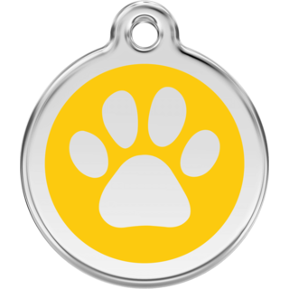 Red Dingo Enamel Paw Print Tag Yellow - Lifetime Guarantee - Cat, Dog, Pet ID Tag Engraved