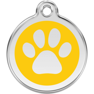 Red Dingo Enamel Paw Print Tag Yellow - Lifetime Guarantee - Cat, Dog, Pet ID Tag Engraved
