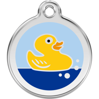 Red Dingo Rubber Duck Light Blue Tag - Lifetime Guarantee - Cat, Dog, Pet ID Tag Engraved
