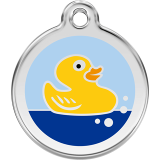 Red Dingo Rubber Duck Light Blue Tag  - Lifetime Guarantee - Cat, Dog, Pet ID Tag Engraved