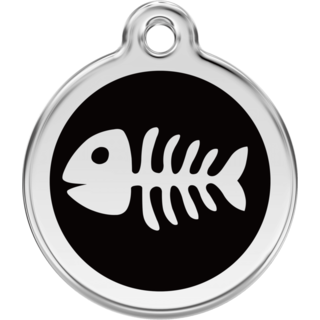 Red Dingo Enamel Fish Bone Tag - Black - Lifetime Guarantee - Cat, Dog, Pet ID Tag Engraved