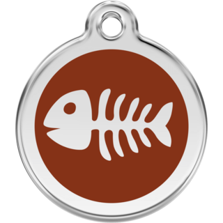 Red Dingo Enamel Fish Bone Tag - Brown - Lifetime Guarantee [size: Large] - Cat, Dog, Pet ID Tag Engraved