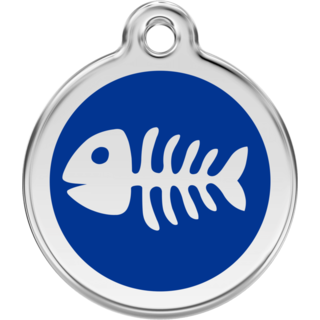 Red Dingo Enamel Fish Bone Tag - BlacDark Blue    - Lifetime Guarantee [size: Large] - Cat, Dog, Pet ID Tag Engraved