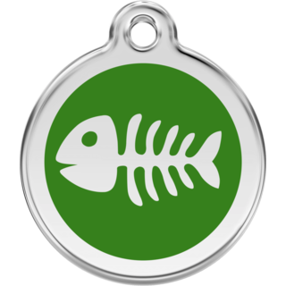 Red Dingo Enamel Fish Bone Tag - Green - Lifetime Guarantee - Cat, Dog, Pet ID Tag Engraved