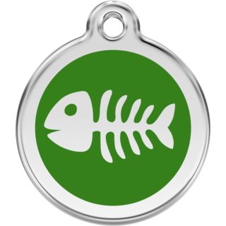 Red Dingo Enamel Fish Bone Tag - Green  - Lifetime Guarantee [size: Large] - Cat, Dog, Pet ID Tag Engraved