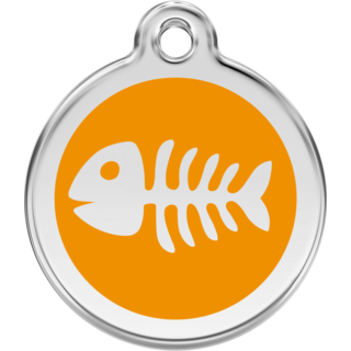 Red Dingo Enamel Fish Bone Orange Tag - Lifetime Guarantee [size: Large] - Cat, Dog, Pet ID Tag Engraved