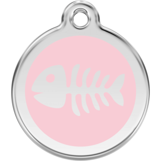 Red Dingo Enamel Fish Bone Tag - Pink  - Lifetime Guarantee - Cat, Dog, Pet ID Tag Engraved