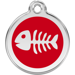 Red Dingo Enamel Fish Bone Red Tag - Lifetime Guarantee [size: Large] - Cat, Dog, Pet ID Tag Engraved