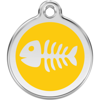 Red Dingo Enamel Fish Bone Yellow Tag - Lifetime Guarantee [size: Large] - Cat, Dog, Pet ID Tag Engraved