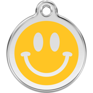Red Dingo Dark Smiley Yellow Tag - Lifetime Guarantee - Cat, Dog, Pet ID Tag Engraved