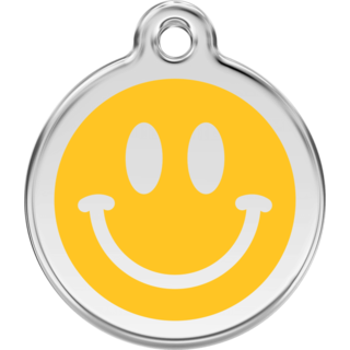 Red Dingo Dark Smiley Yellow Tag  - Lifetime Guarantee - Cat, Dog, Pet ID Tag Engraved
