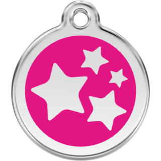 Red Dingo Stars Hot Pink Tag - Lifetime Guarantee [size: Large] - Cat, Dog, Pet ID Tag Engraved