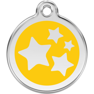 Red Dingo Stars Yellow Tag - Lifetime Guarantee - Large - Cat, Dog, Pet ID Tag Engraved