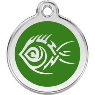 Red Dingo Tribal Fish Green Tag - Lifetime Guarantee - Cat, Dog, Pet ID Tag Engraved