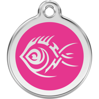 Red Dingo Tribal Fish Black Hot Pink - Lifetime Guarantee - Cat, Dog, Pet ID Tag Engraved