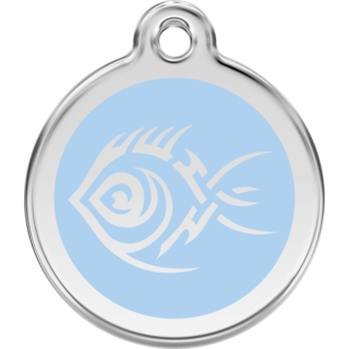 Red Dingo Tribal Fish Light Blue Tag - Lifetime Guarantee - Cat, Dog, Pet ID Tag Engraved