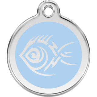 Red Dingo Tribal Fish Light Blue Tag - Lifetime Guarantee - Cat, Dog, Pet ID Tag Engraved