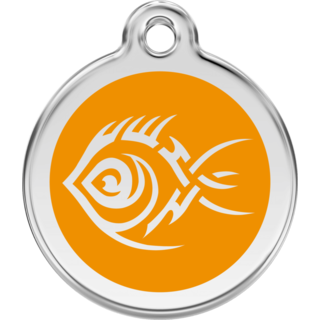 Red Dingo Tribal Fish Black Orange Tag - Lifetime Guarantee - Cat, Dog, Pet ID Tag Engraved