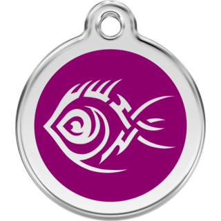 Red Dingo Tribal Fish Purple Tag - Lifetime Guarantee - Large - Cat, Dog, Pet ID Tag Engraved