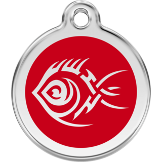 Red Dingo Tribal Fish Red Tag - Lifetime Guarantee - Large - Cat, Dog, Pet ID Tag Engraved