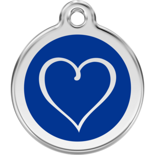 Red Dingo Enamel Tribal Heart Tag - Dark Blue - Lifetime Guarantee - Cat, Dog, Pet ID Tag Engraved