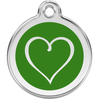 Red Dingo Enamel Tribal Heart Tag - Green- Lifetime Guarantee - Large - Cat, Dog, Pet ID Tag Engraved